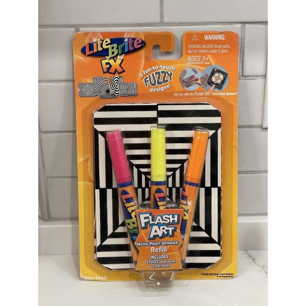 Lite Brite FX Flash Art Neon Paint Spinner Refill 5 Board 3 Marker New Old Stock